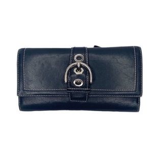 COACH Vintage Soho Buckle Leather Trifold Snap Wallet Black
